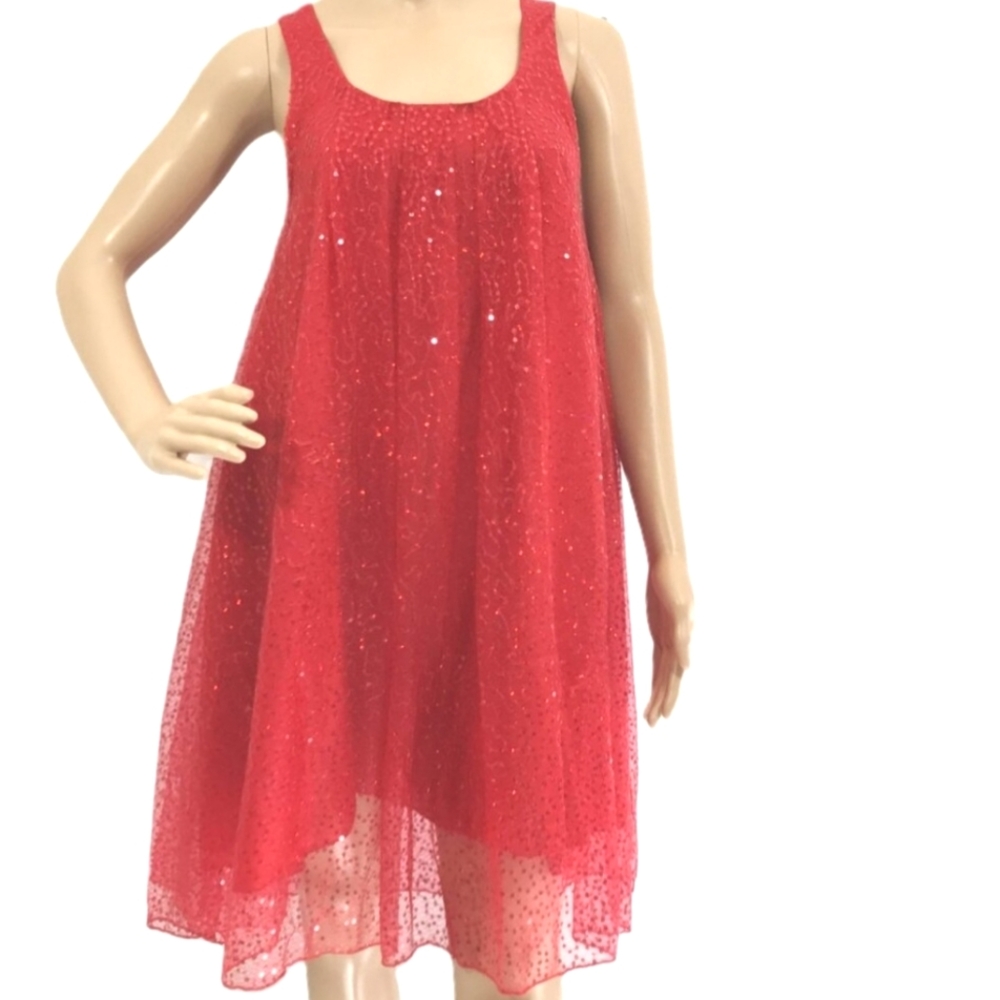 Candy Apple Red Sequins  Sleeveless Tent Party Valentine's Dress Sz XS